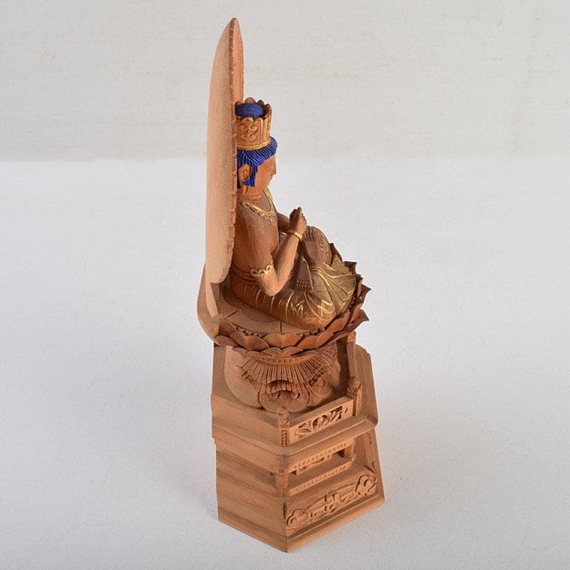 仏教美術　白檀彫刻　色彩木彫　大日如来坐像(金剛界)　仏像　置物　F　R9395