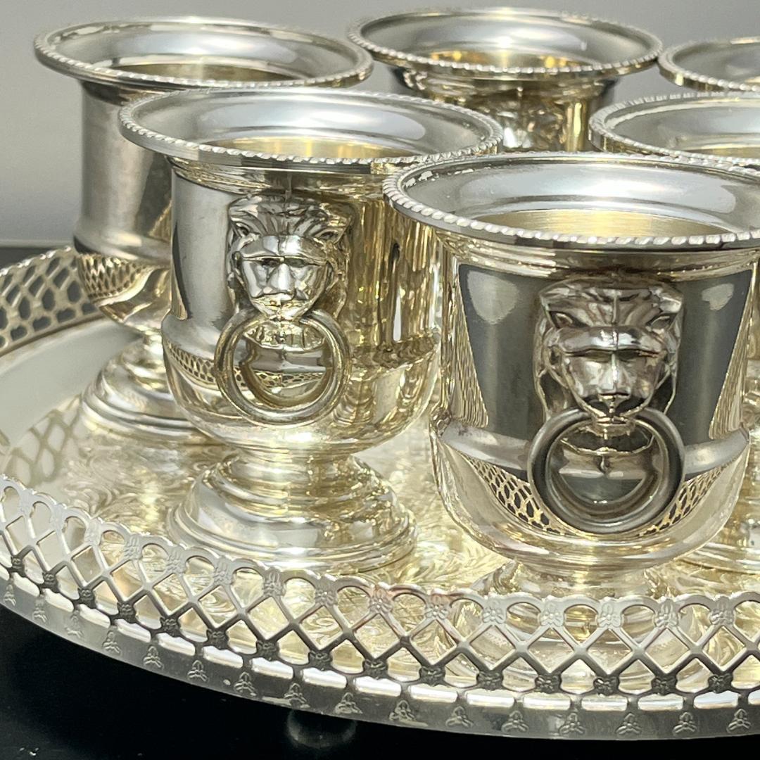 【VINERS】 ライオンのホルダー6個 / 透かしのトレー【シルバープレート】