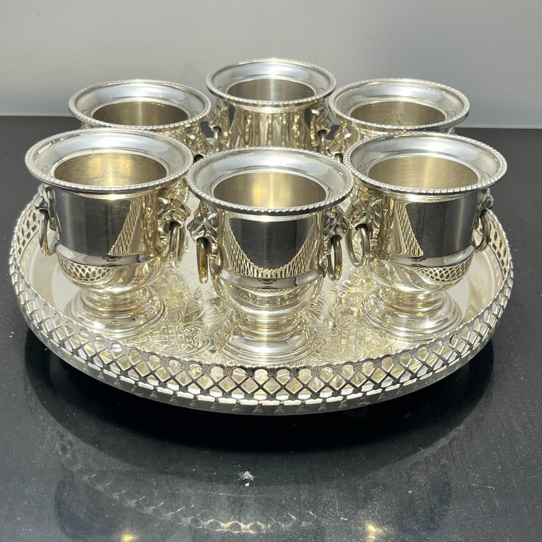 【VINERS】 ライオンのホルダー6個 / 透かしのトレー【シルバープレート】