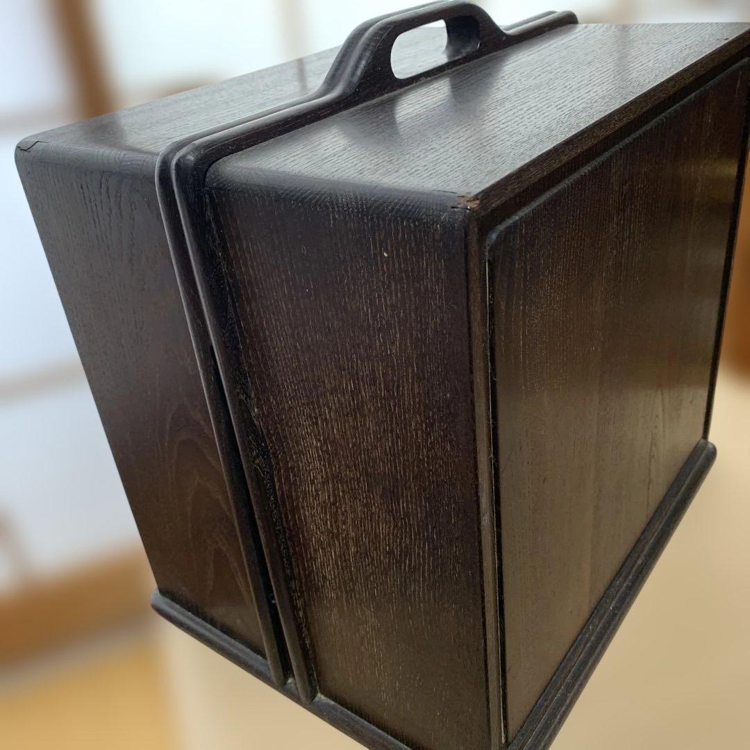茶箱　煎茶道具箱　木製茶箱 2段収納 編み込みデザイン　古美術 持ち運び　野点