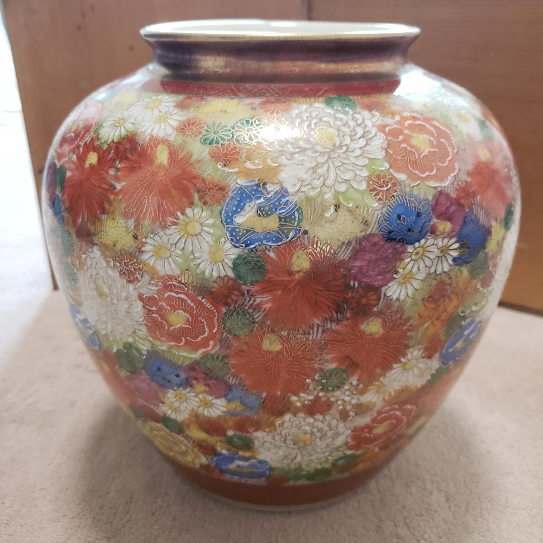 【美品】九谷焼　花瓶　清峰造　木箱入り