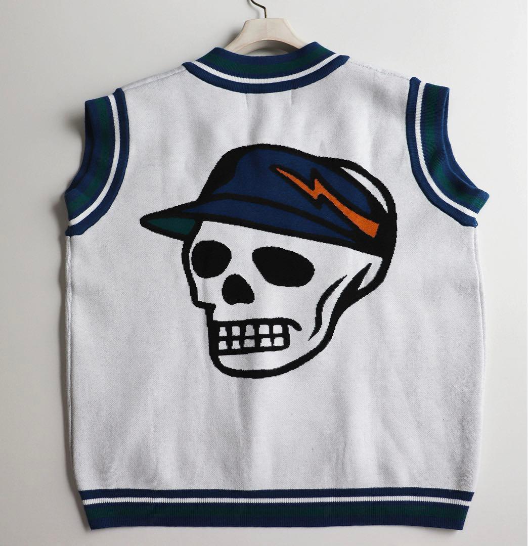 《デヴァローゴルフ》未使用 バックビッグスカル ニットベスト オーバーサイズS