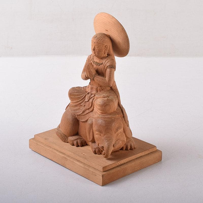 mi　仏教美術　木彫　普賢菩薩像　仏像　置物　共箱　V　7995