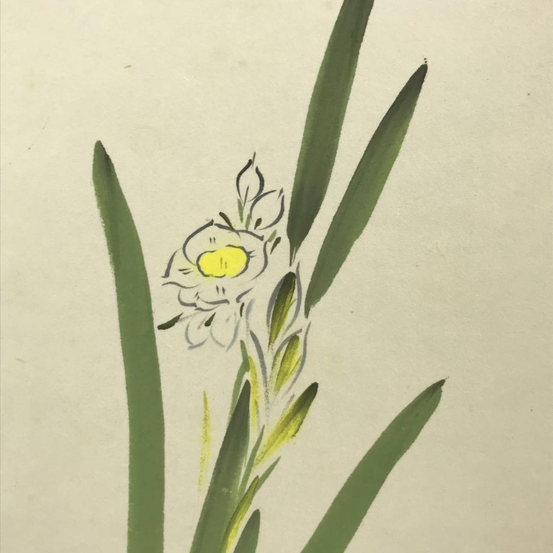 作者不詳/水仙俳句/花図/掛軸/名家伝来/AD-338