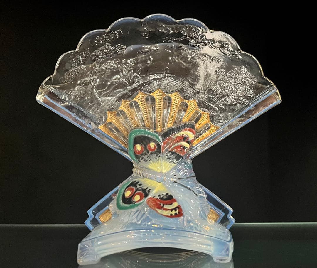 BACCARATバカラ /※極珍品 美品　上級多彩装飾 松蝶図扇形花瓶