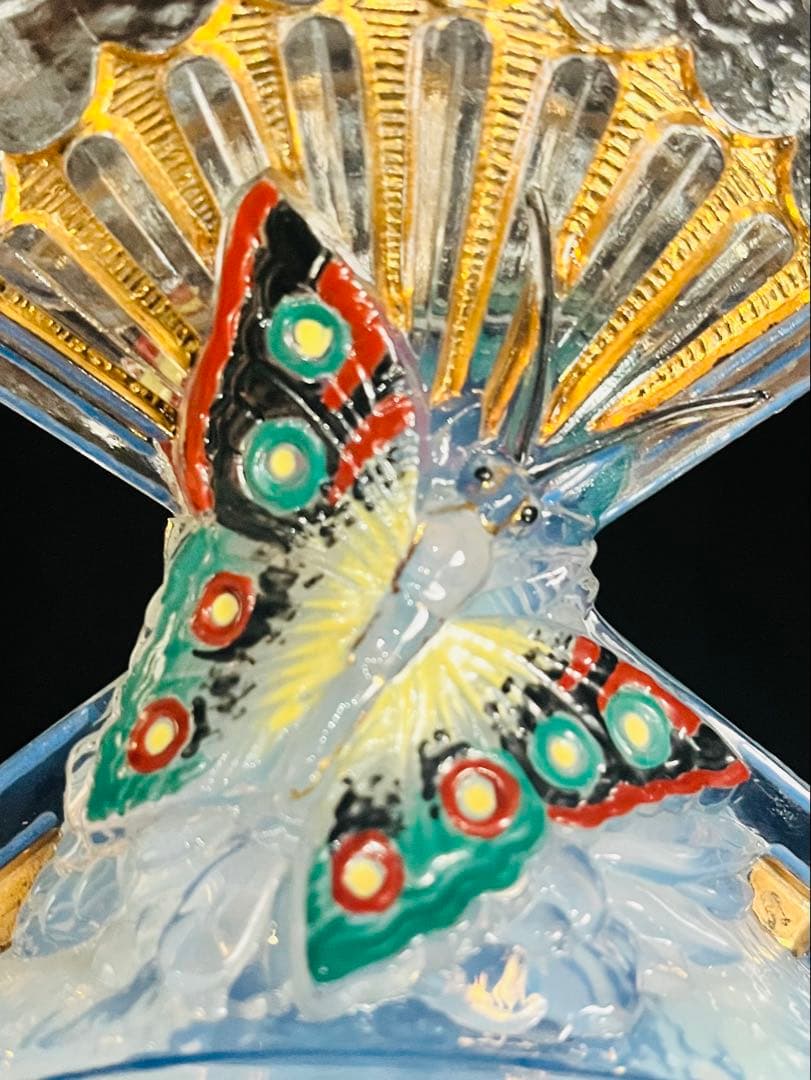 BACCARATバカラ /※極珍品 美品　上級多彩装飾 松蝶図扇形花瓶