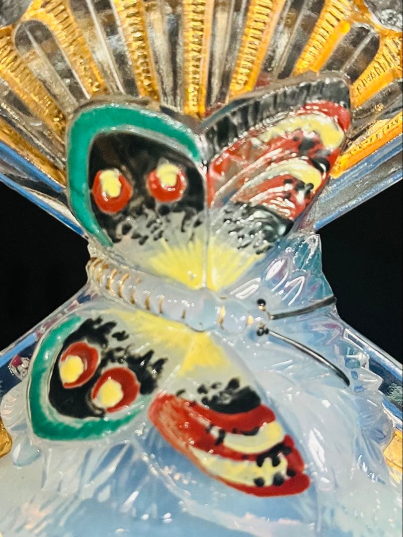 BACCARATバカラ /※極珍品 美品　上級多彩装飾 松蝶図扇形花瓶