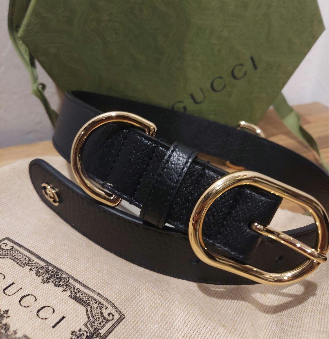 新品未使用　グッチ　 GG　ロゴ　黒　レザー　首輪 ゴールド　L　ベルト ループ