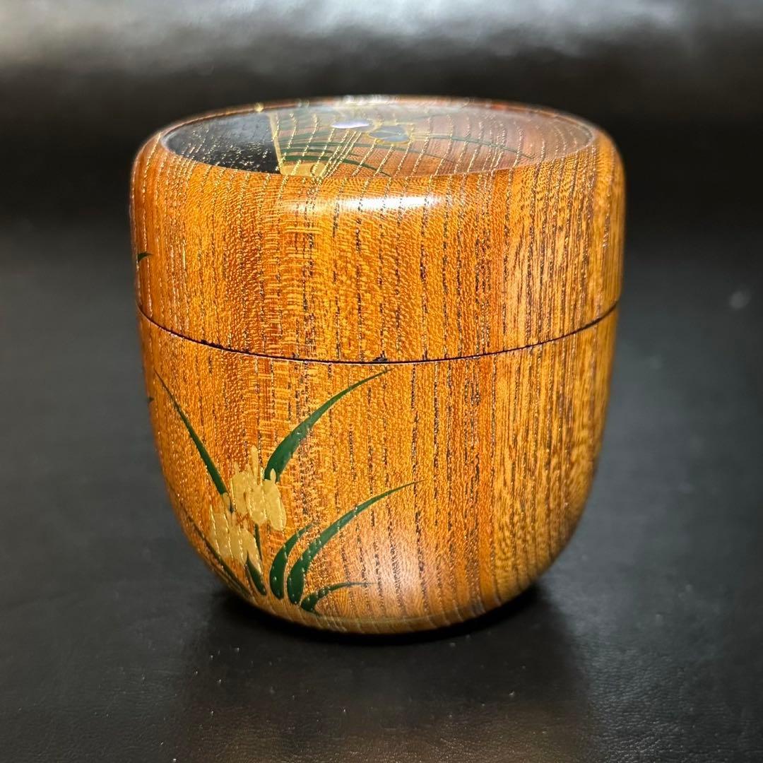 ★茶道具/木地棗！欅摺漆八ッ橋/螺鈿 蒔絵棗『筑城 筑良』作！共箱/共布/栞付★