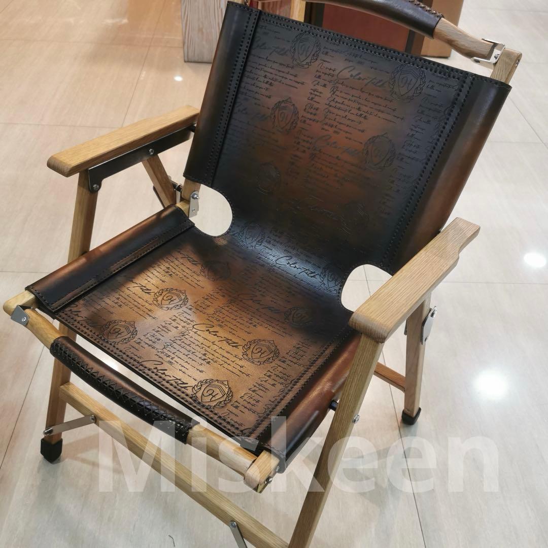 Miskeen アウトドアチェア 復古手書き模様頭層牛皮製クミットチェア