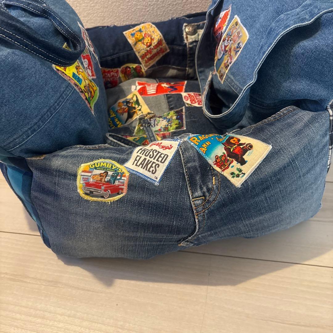 ハンドメイド　デニムリメイク ドライブベッド　ペットキャリー　ペットベッド