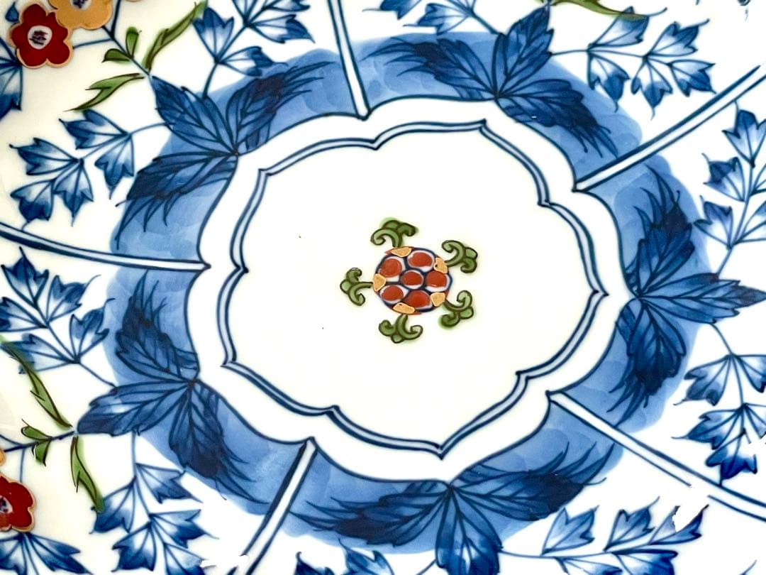 源右衛門 染錦草花文 和菓子皿 是米木窯 10客　染付　共箱