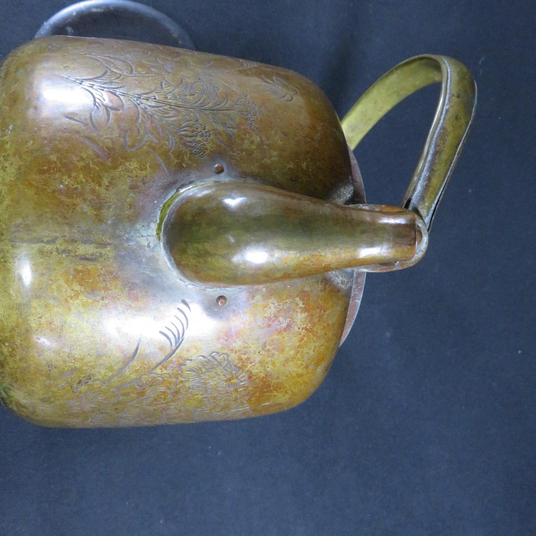 薬缶 ヤカン 銅 草花文様 掘り 茶道具 風炉 炉端 囲炉裏