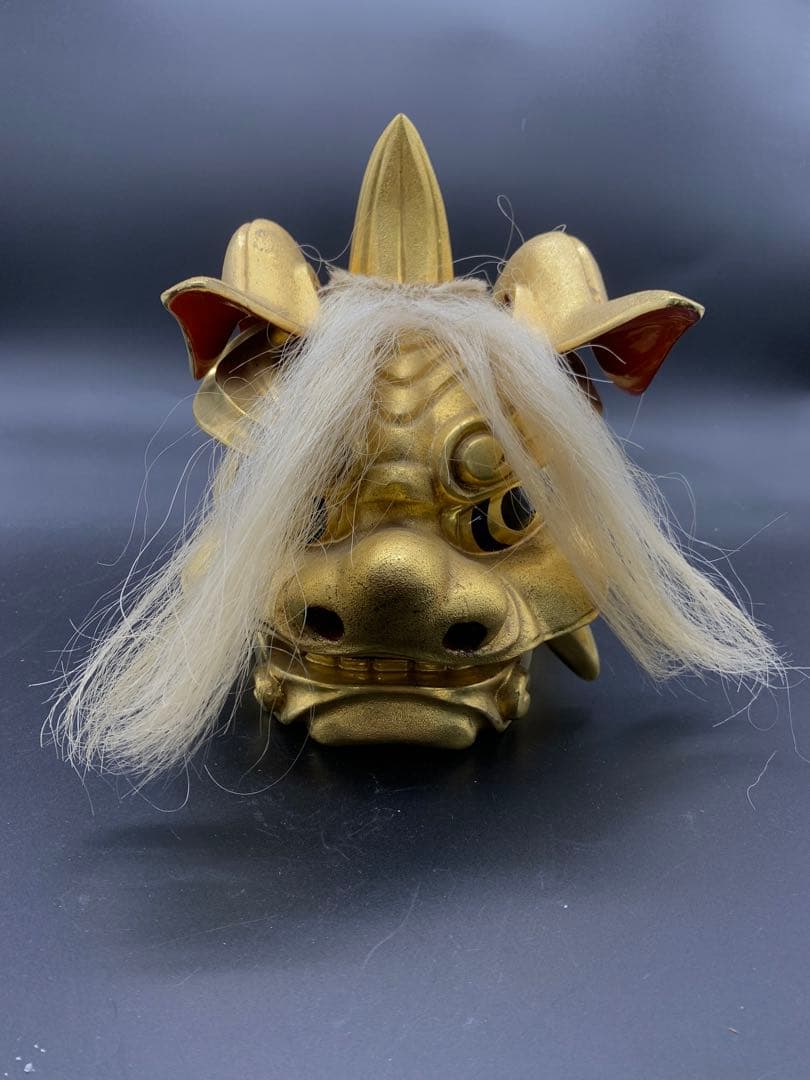 金色 獅子頭 彫刻 木箱付き