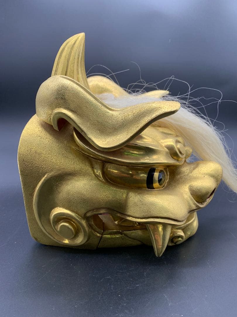 金色 獅子頭 彫刻 木箱付き