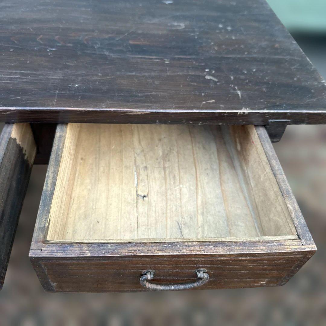 ヴィンテージ木製文机 ダークブラウン 引き出し2つ