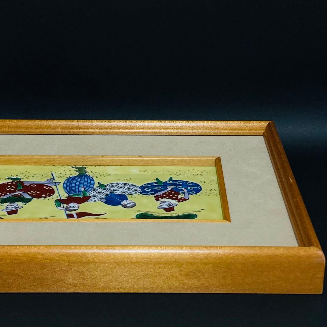 舘林源右衛門 染錦 南蛮人図 陶板 壁掛け アート 額装 パネル