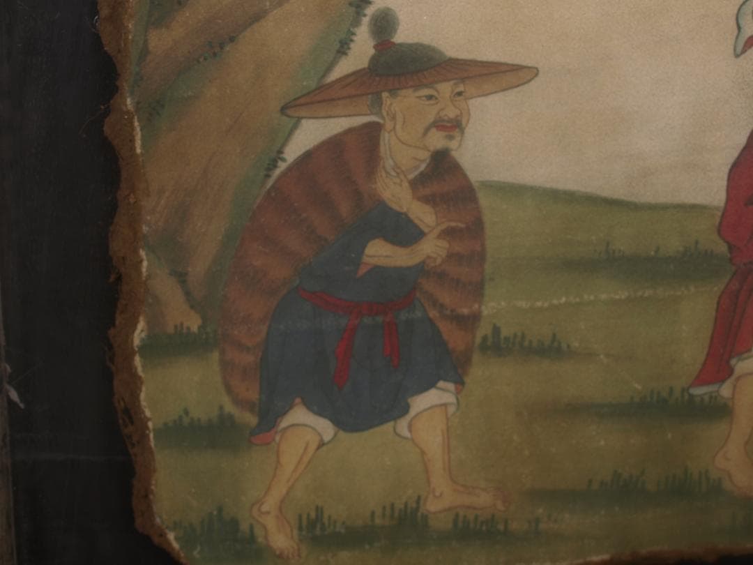 中国唐時代　敦煌莫高窟壁画 彩絵　人物像 発掘品 AK1733A10-4