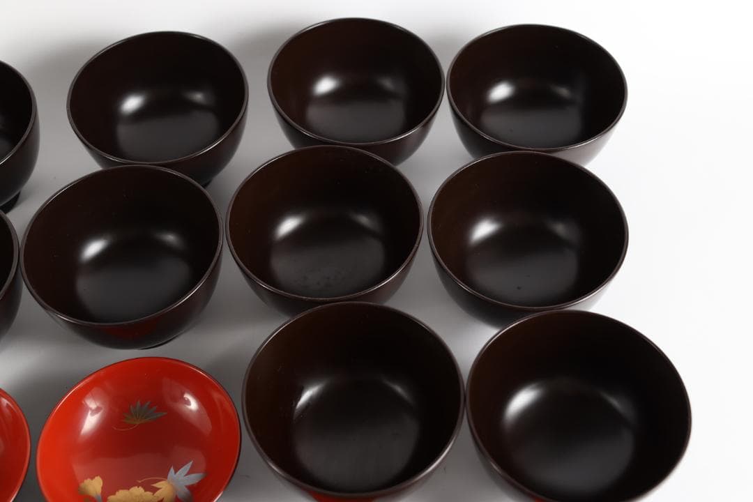 平安 象彦 花蒔絵 黒喰吸物椀 十客