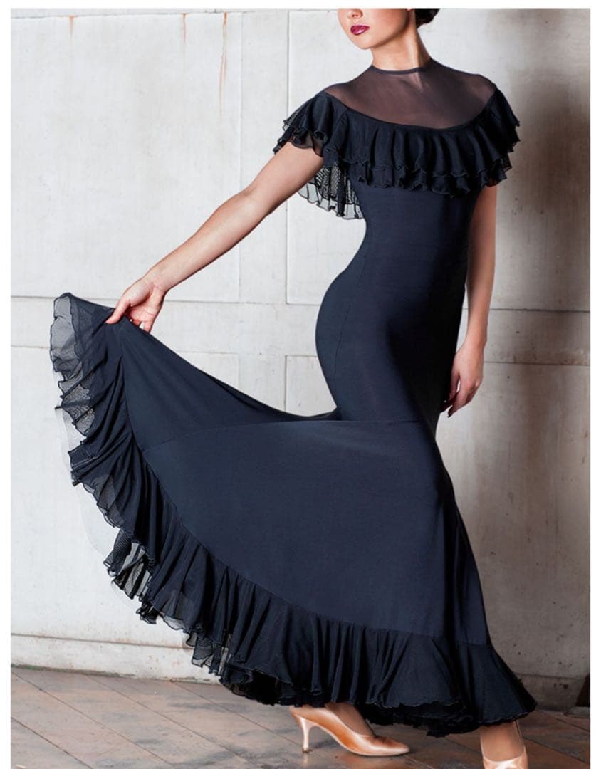 社交ダンス衣装 モダンドレス ロングワンピース モダン ダンス専用生地