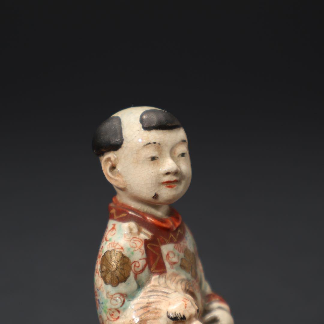 明治期　童子　置物　人形　薩摩　九谷　赤絵　骨董　R1575ダS