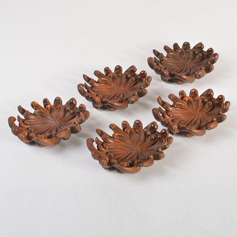 中国　唐木紫檀製　蓮花彫　茶托　5客　M　6751E