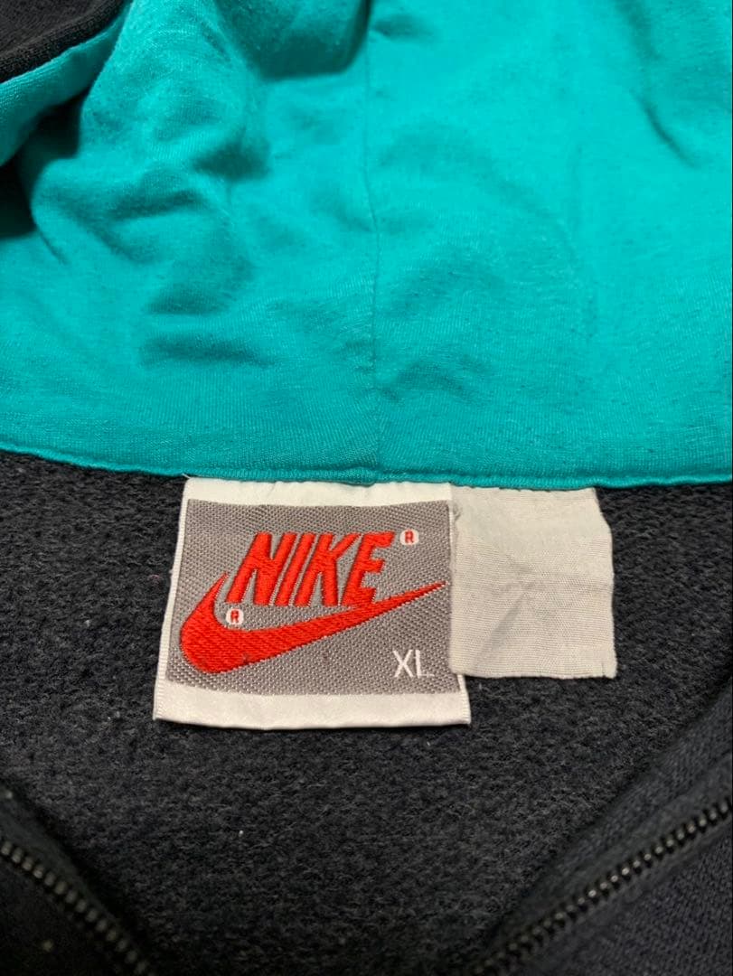 90s 銀タグNIKE(ナイキ) ジップアップパーカー ターコイズXL
