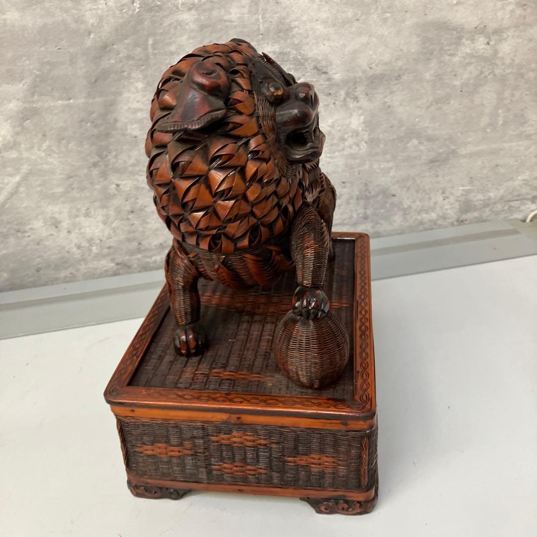 ヴィンテージ 上海手工芸品 籐製 フーフードッグ 獅子 犬 バスケット ボックス