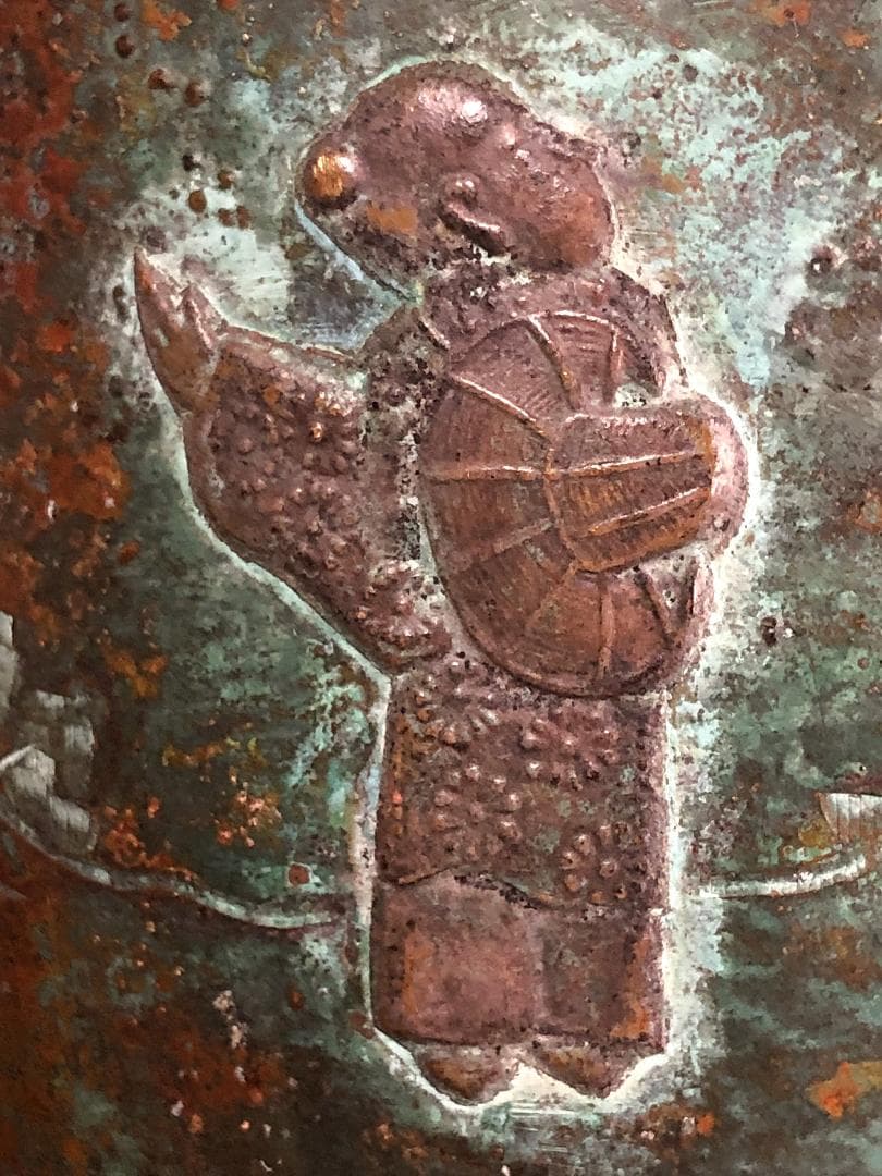 【 高肉象嵌銅壺 】　 高士唐子図　中華古玩