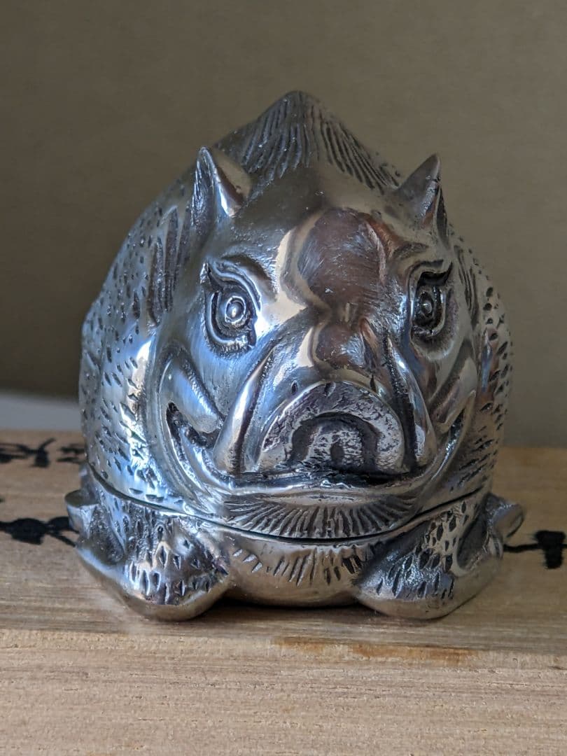 ♦高岡銅器 渡辺景秋作 蝋型鋳銀 干支亥 盒子 銀製品 工芸品 美術品