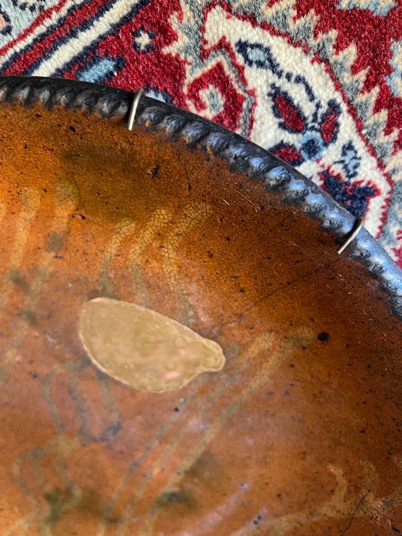 19世紀アンティーク/古民藝アメリカ/レッドウェア/スリップウェア パイ皿/大