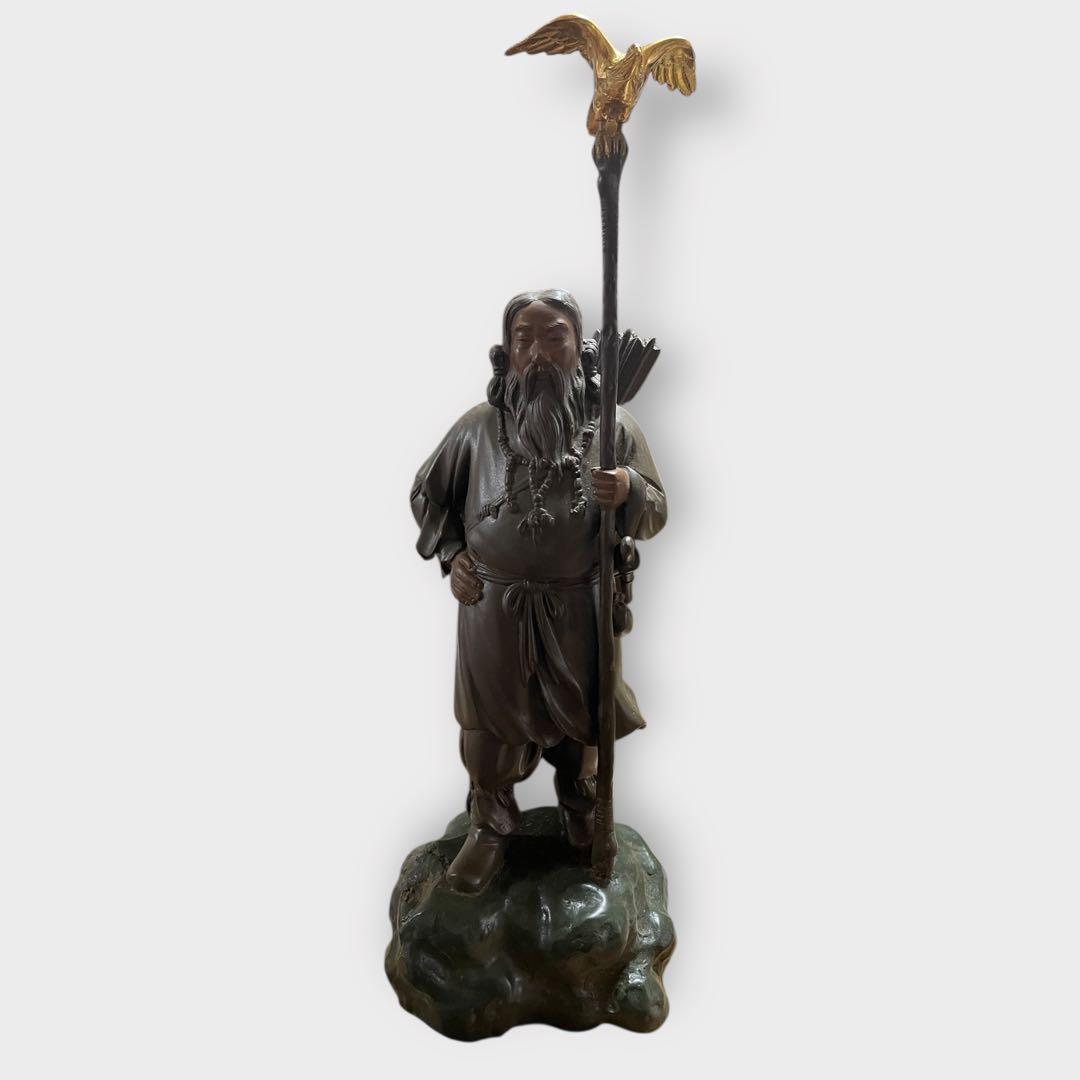 麦銅製 神武天皇尊像 金村光造作 木箱付き 八咫烏像