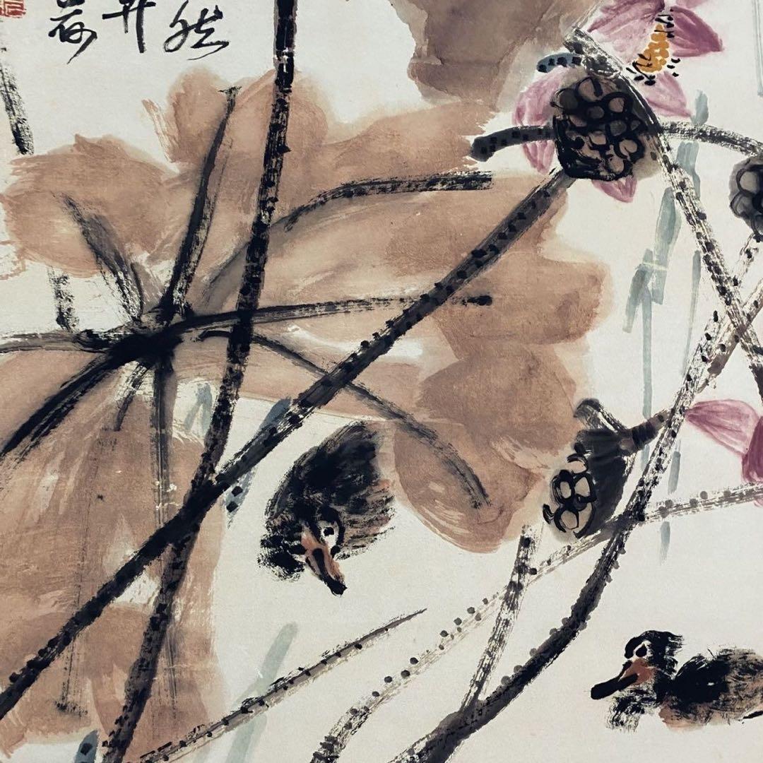 四尺 中堂 水墨画 晩香図 齊白石風 宣紙 表装済み 防伪証明書付