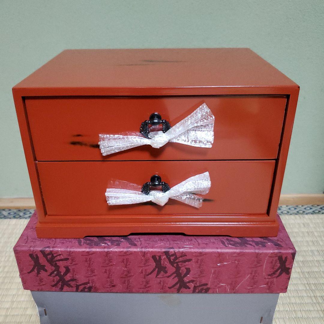 赤い漆器の重箱 2引き出し　根来塗　ミニチェスト　小物入れ