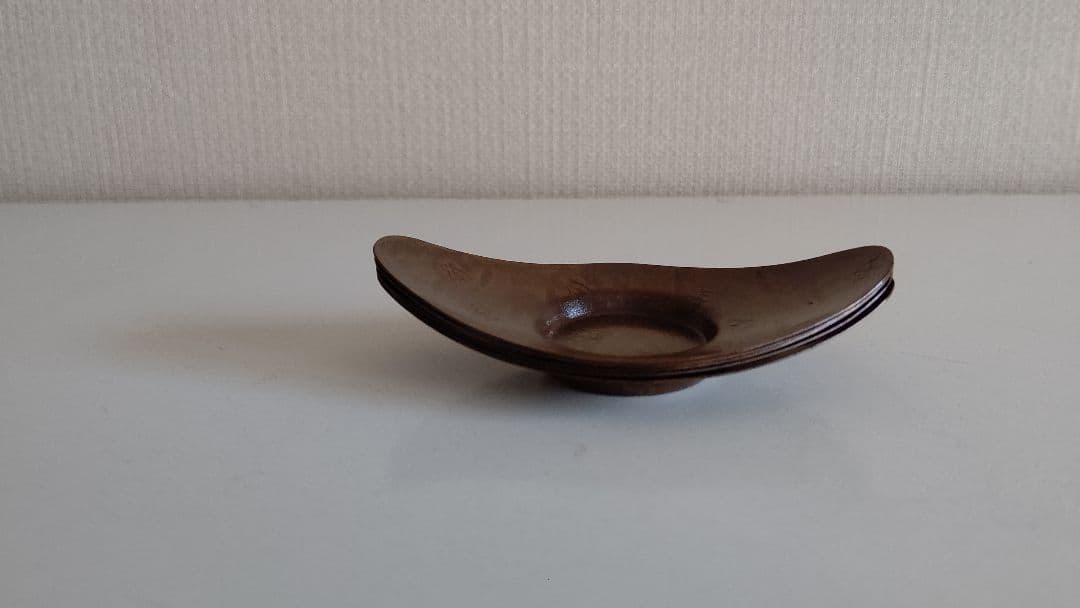 茶托　5枚　舟形 梅文 煎茶道具 銅製?