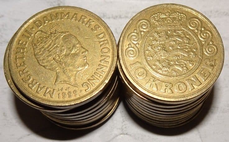 デンマーク硬貨【10クローネ20枚】約23mm