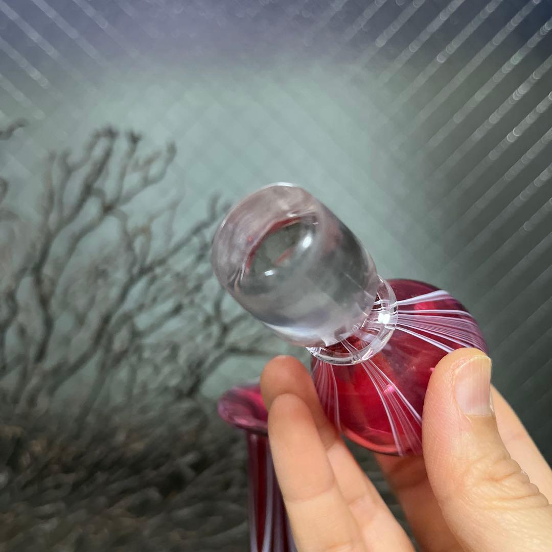 骨董　時代ガラス　希少　金赤ガラス　掻き揚げ紋　カラフェ　酒器　ウランガラス