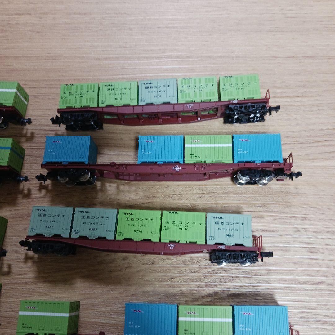 貨物列車　国鉄　JNR　鉄道コンテナ　12両セット　テールランプ点灯　コキ