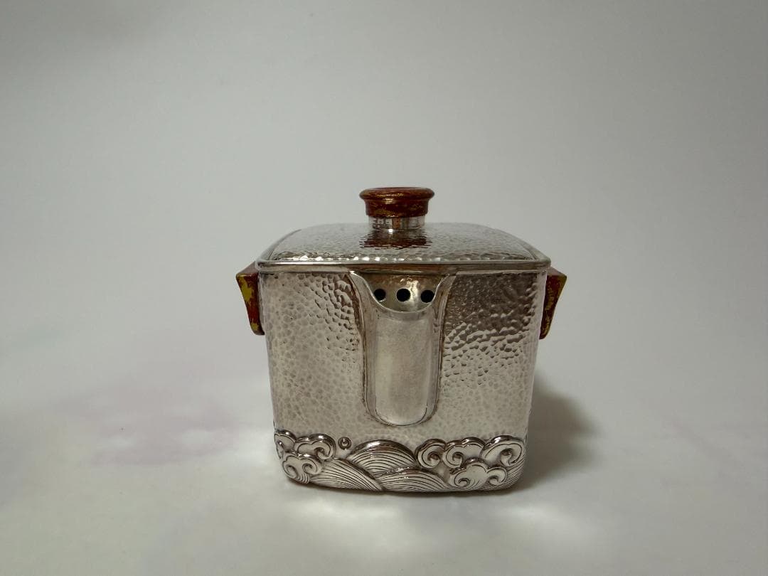 純銀製 四面取 波文様 急須 銀瓶 煎茶道具