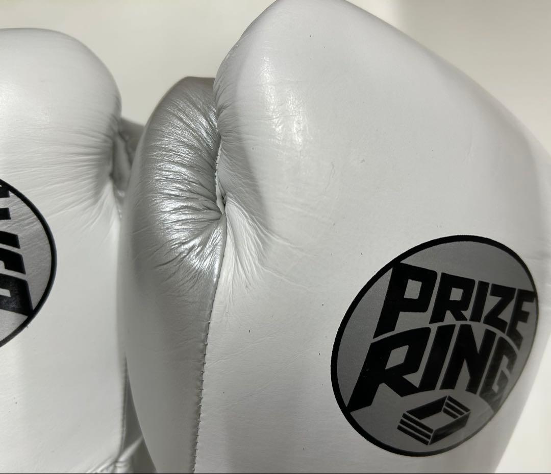 プライズリング　ボクシンググローブ　本革製 白/シルバー14oz
