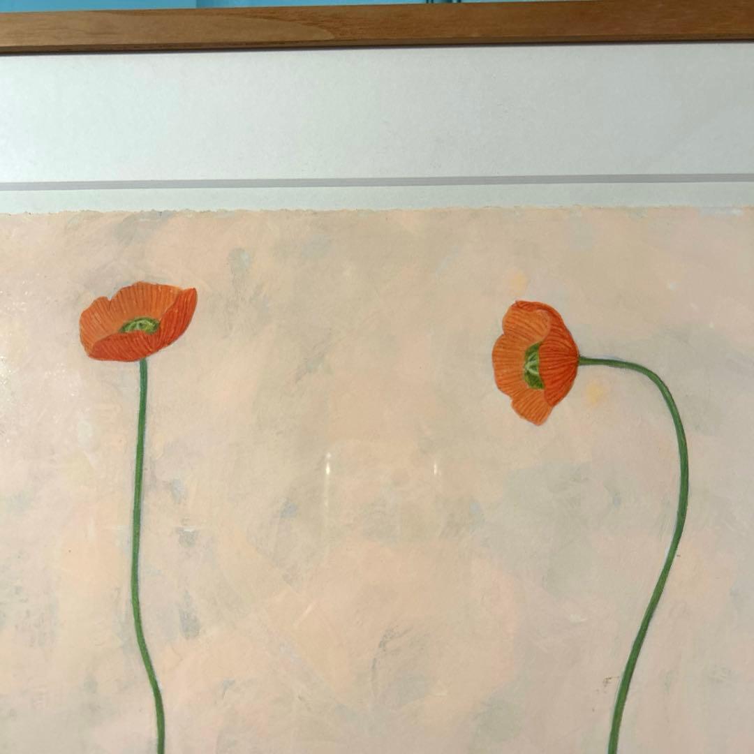 マツモトヨーコ　ドローイング　絵画　「微妙な関係」　ポピーと季節の花ばな
