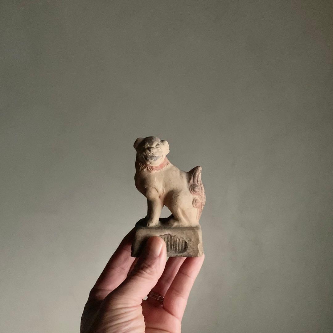 土人形 獅子 民芸 古道具 アンティーク 高さ約10cm オブジェ