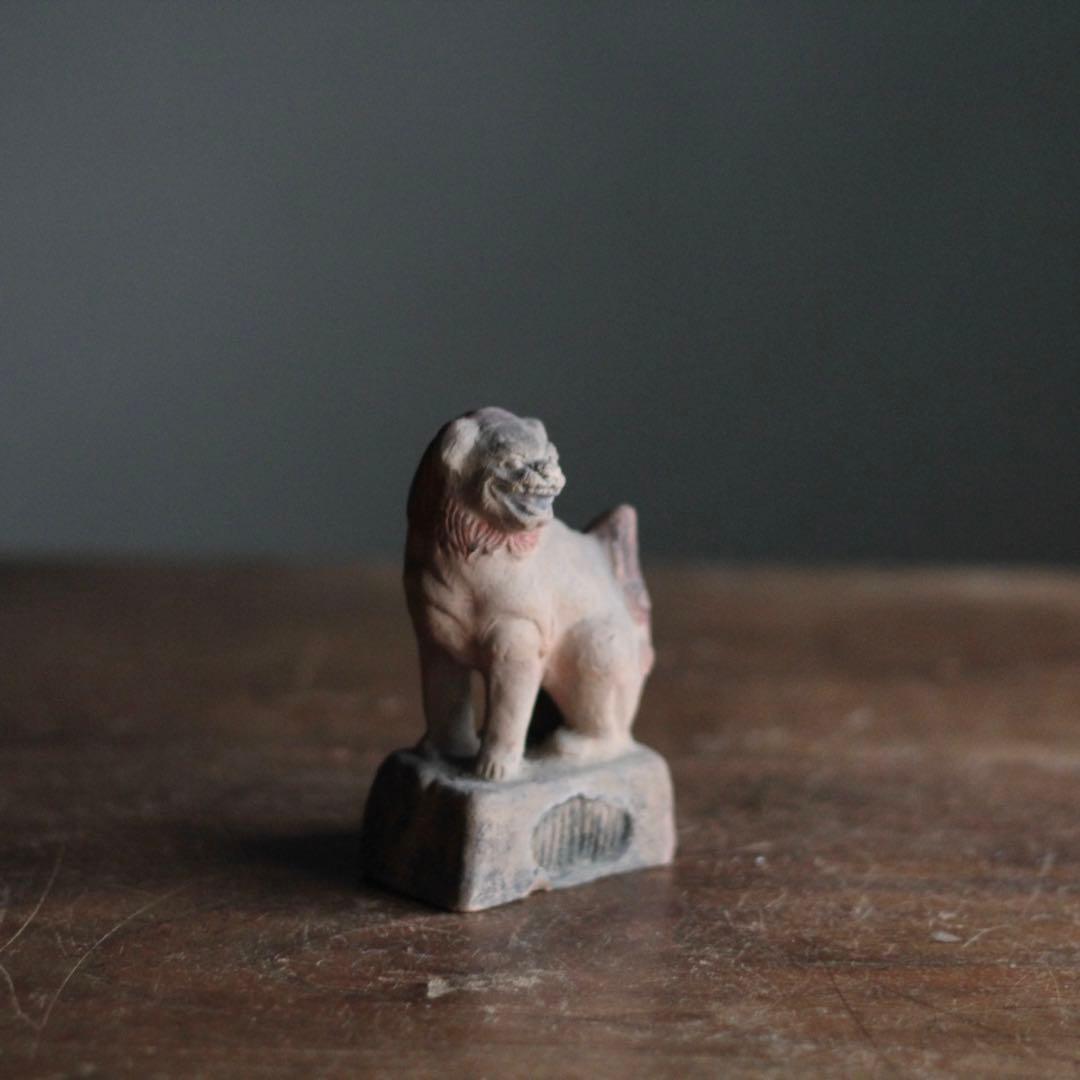 土人形 獅子 民芸 古道具 アンティーク 高さ約10cm オブジェ