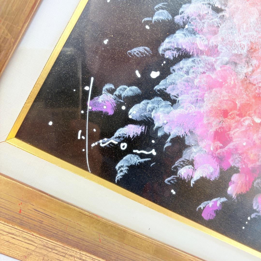 【真作】立川広己　満月に舞う　絵画 F15号　額付き　1枚の繪　桜　城　日本