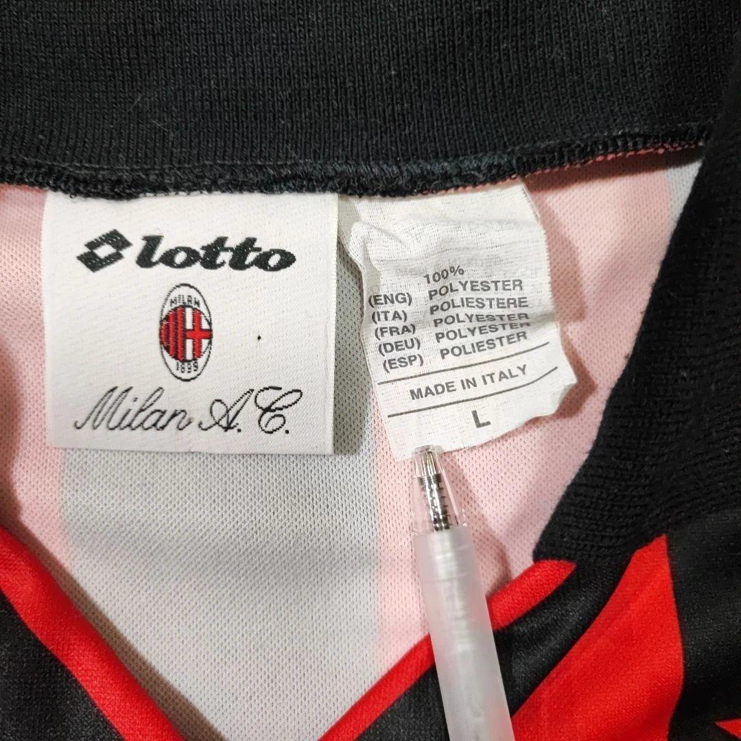 ACミラン Lotto サッカーシャツ 赤黒 ストライプ OPAL