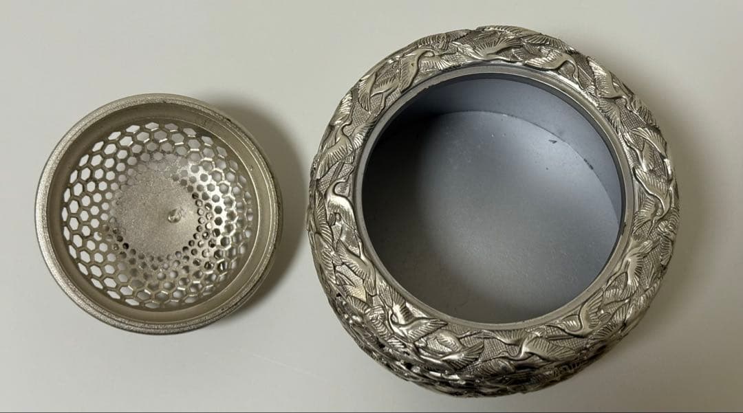 【未使用品】高岡銅器 香炉 彫金　佐野宏采 透かし蓋　茶道具　香道具