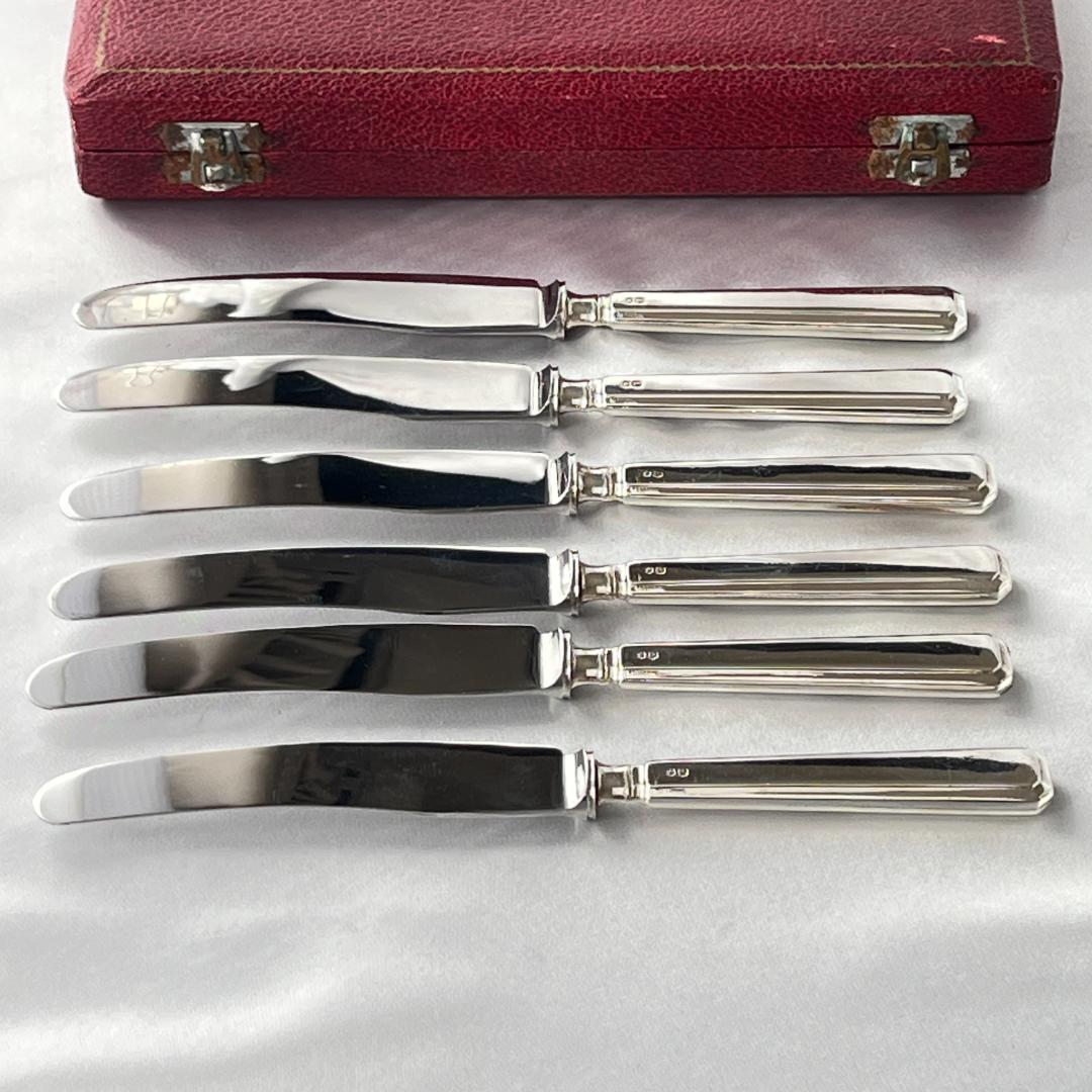 【John Biggin】【純銀ハンドル】 Art Deco ティーナイフ 6本