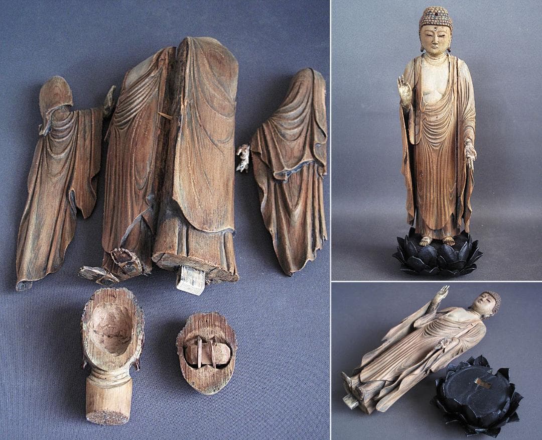 珍しい像!!『玉眼寄木造り 分解 阿弥陀如来像』総高30㎝ 像高26.5㎝