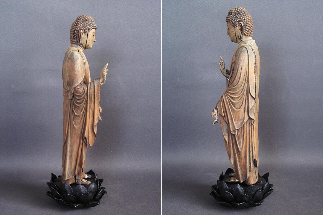 珍しい像!!『玉眼寄木造り 分解 阿弥陀如来像』総高30㎝ 像高26.5㎝