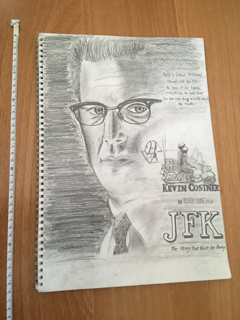 【良品】鉛筆・人物画　ケビンコスナー　『JFK』パンフレットより
